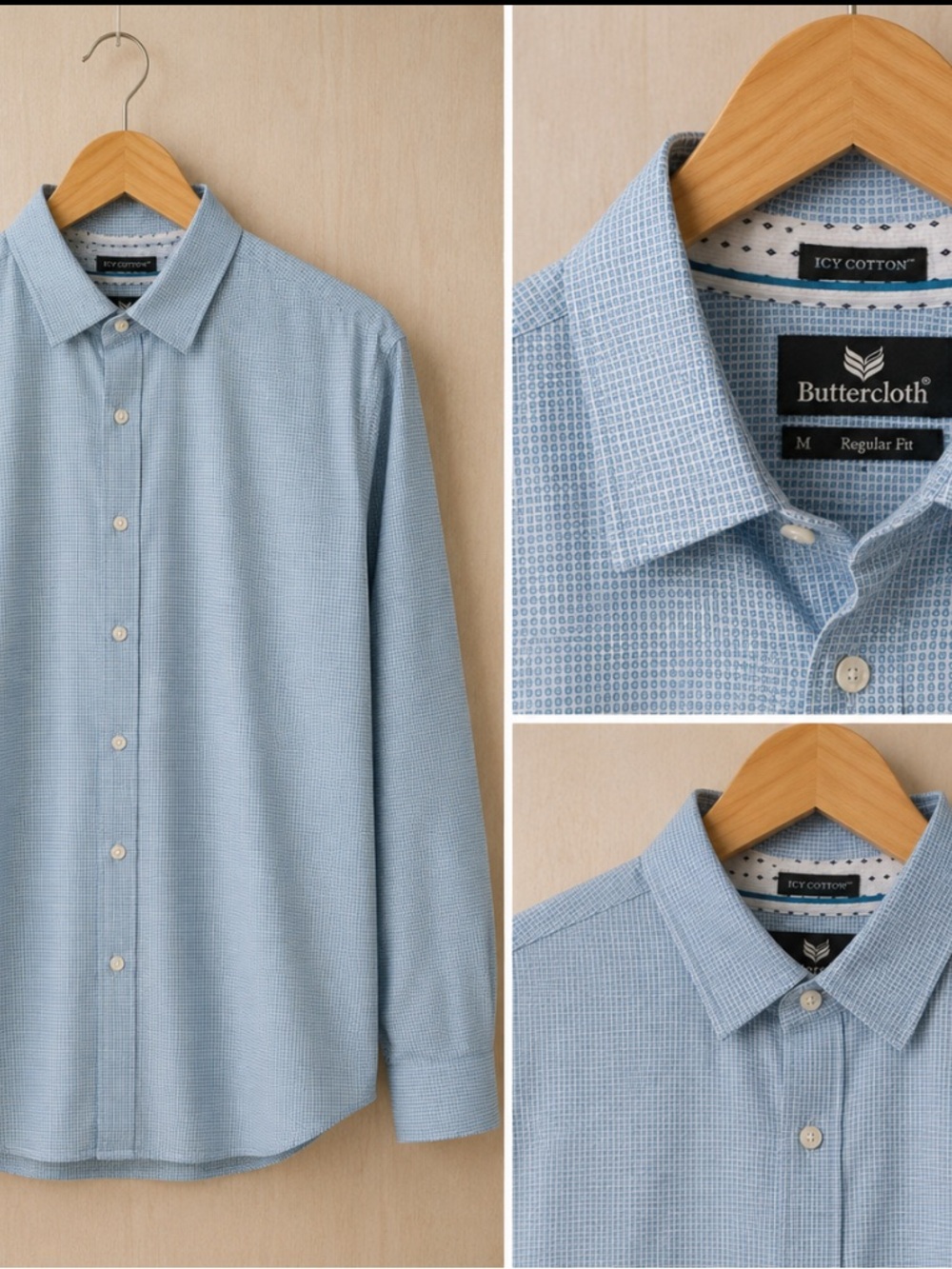 Buttercloth Icy Cotton Blue Geometric Button Down Shirt Medium Regular Fit